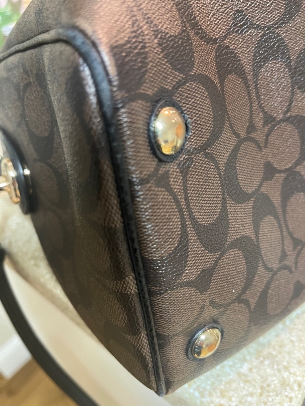 Coach Brown Signature Satchel with Black Trim and Gold Hardware - Picture 6 of 11